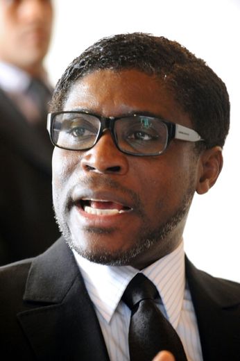 Teodorin Obiang, le fils du président de Guinée équatoriale, le 24 janvier 2012 à Mbini-Rio Benito, au sud de Bata