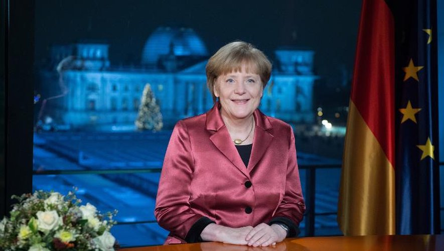 La chancelière allemande Angela Merkel enregistre ses voeux à la télévision à Berlin le 30 décembre 2014