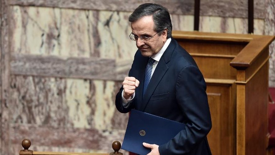 Le Premier ministre grec Antonis Samaras à l'issue de la troisième tentative d'élire un président de la République au parlement grec, le 29 décembre 2015