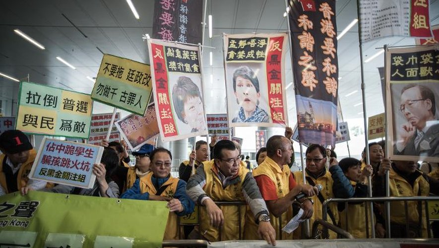Des partisans pro-gouvernementaux se réunissent devant le siège de Conseil législatif de Hong-Kong, le 7 janvier