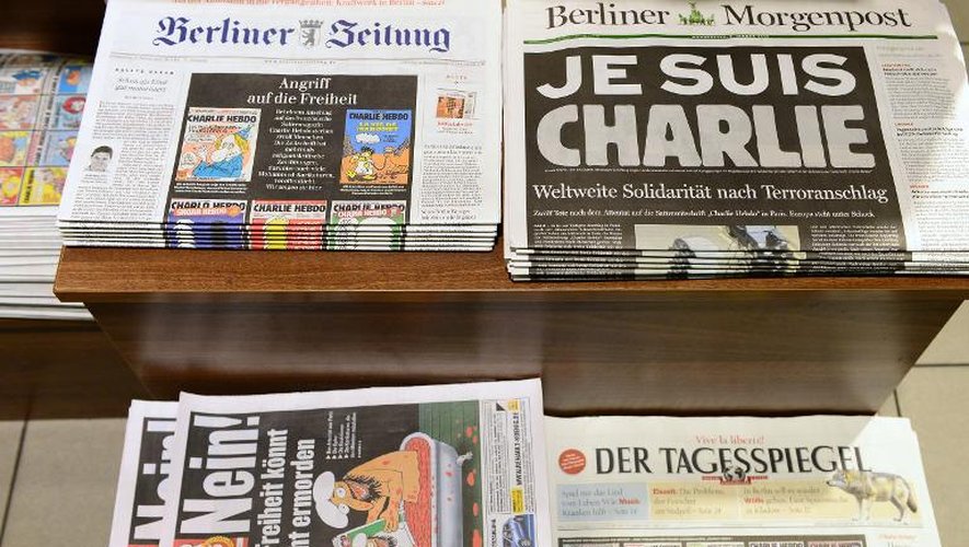 Les Unes des journaux allemands le 8 janvier 2015 au lendemain de l'attentat contre Charlie Hebdo