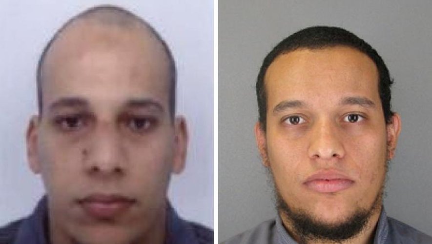 Photos, diffusées le 8 janvier 2015 par la police à Paris, des suspects Cherif Kouachi (g) et son frère Saïd Kouachi (d), recherchés pour l'attentat contre Charlie Hebdo