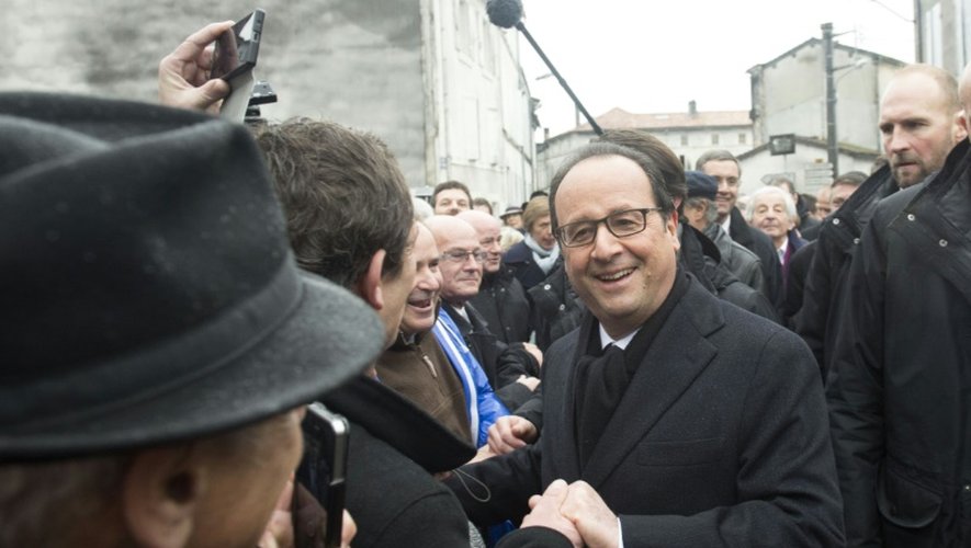 Le président François Hollande pendant les commémorations du 20ème anniversaire de la mort de François Mitterrand, à Jarnac, le 8 janvier 2015