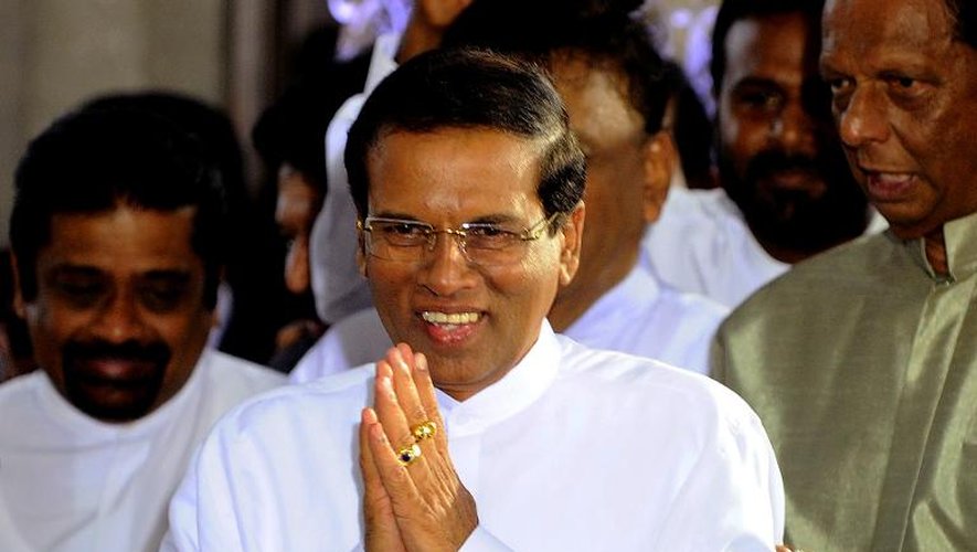 Le président sri-lankais nouvellement élu Maithripala Sirisena sur la place de l'Indépendance à Colombo, le 9 juin 2015
