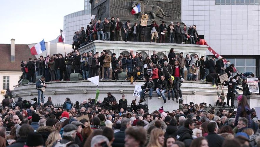 La foule massée place de la Bastille le 11 janvier 2015 à Paris lors la marche républicaine