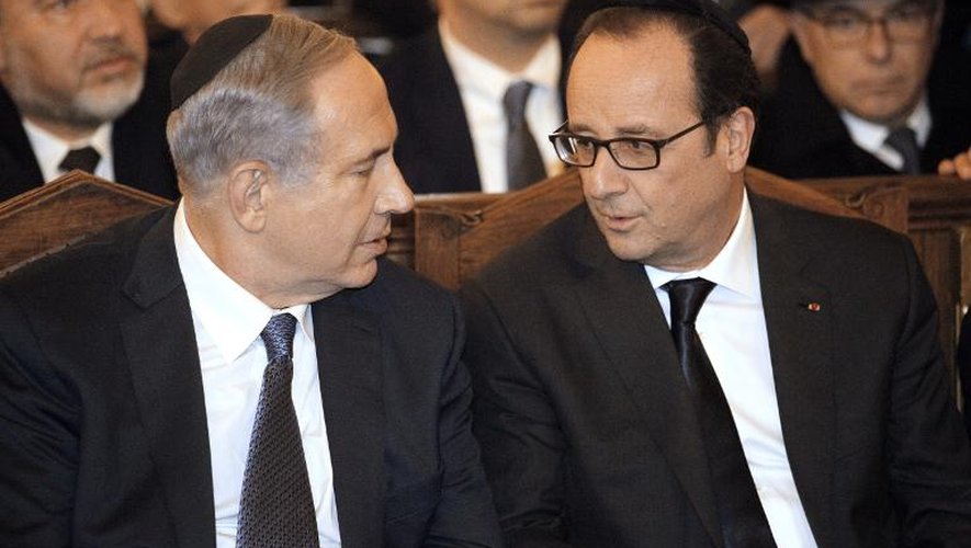Benjamin Netanyahu et François Hollande le 11 janvier à la grande synagogue de Paris