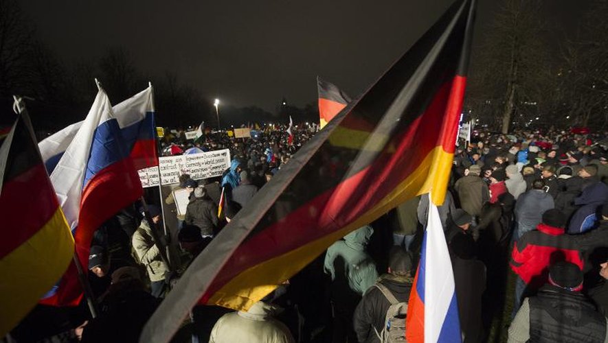 Manifestation du mouvement anti-islam Pegida, le 5 janvier 2015 à Dresde, en Allemagne
