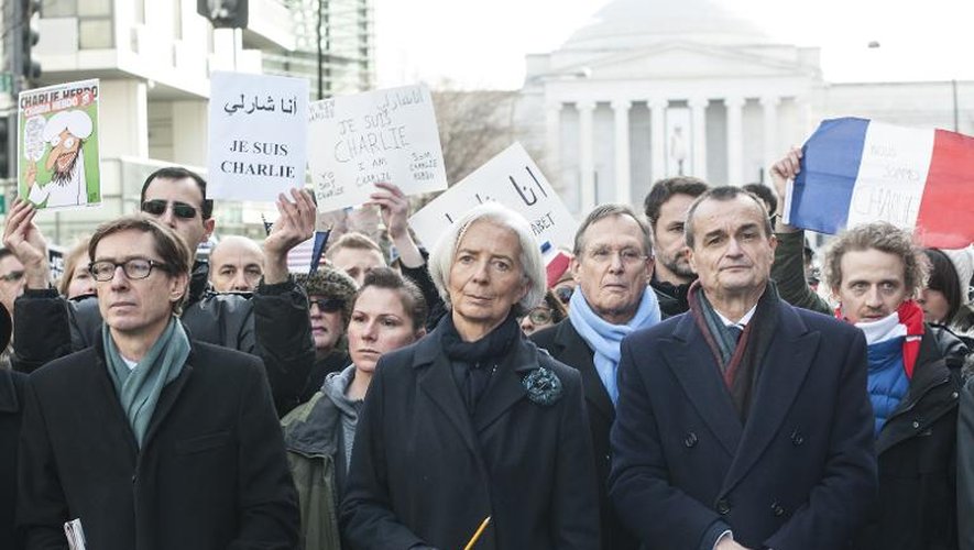 L'ambassadeur allemand Peter Wittig, la directrice du FMI Christine Lagarde et l'ambassadeur français Gerard Araud lors de la manifestation le 11 janvier 2015