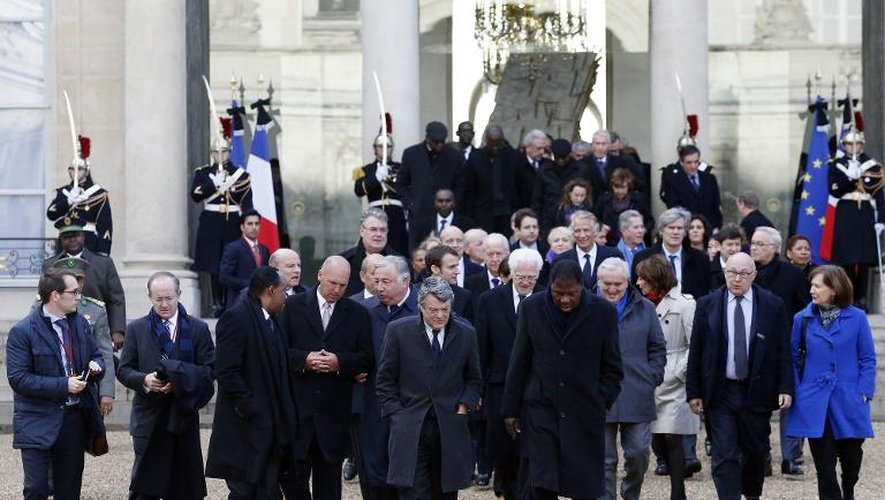 Hommes politiques à la sortie de l'Elysée le 11 janvier 2015 à Paris