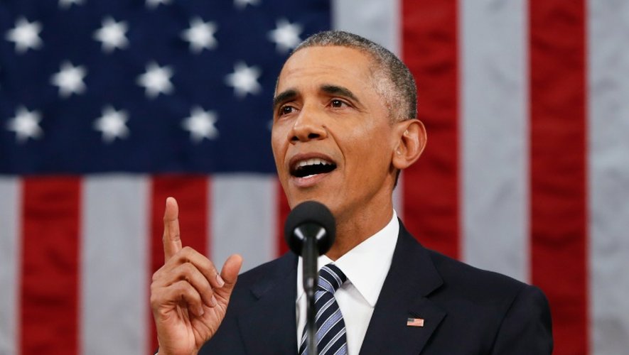 Barack Obama lors de son traditionnel discours sur l'état de l'Union le 12 janvier 2016 au Congrès à Washington