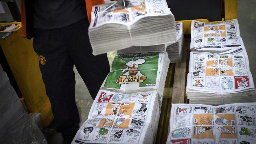 Les exemplaires de Charlie Hebdo à l'imprimerie le 13 janvier 2015 à Villabe