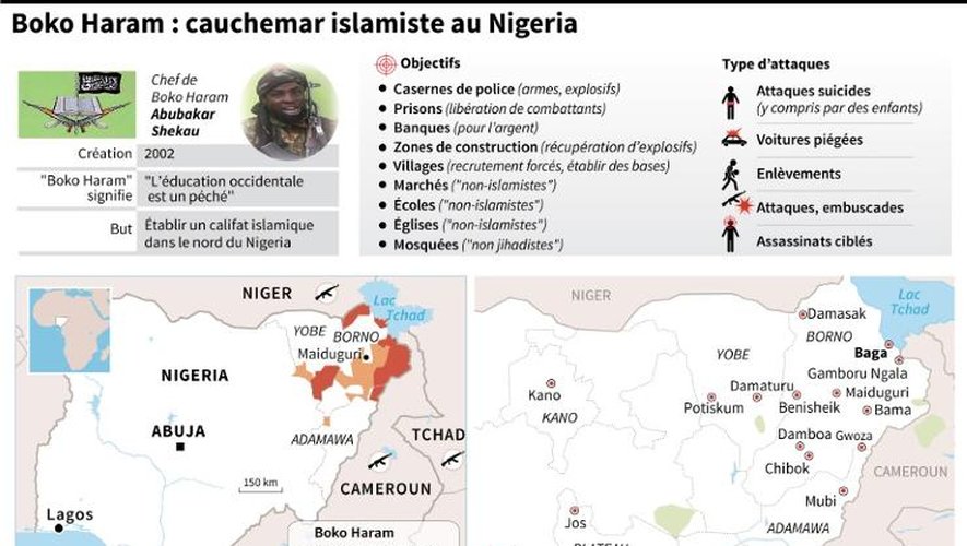Chiffres, description, carte de localisation et chronologies des attaques depuis 2011 de Boko Haram au Nigeria