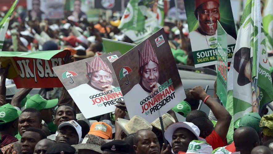 Des partisans du président du Nigeria Goodluck Jonathan candidat à se réelction, le 8 janvier 2015 à Lagos