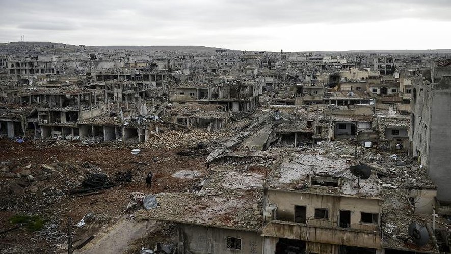 Vue sur une partie de la ville syrienne de Kobané, le 30 janviers 2015, peu après sa reconquête par les forces kurdes