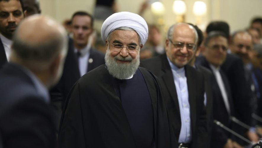 Le président Hassan Rouhani au Medef le 27 janvier 2016 à Paris