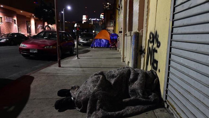 Un sans-abris dans les rues de Los Angeles, le 29 janvier 2015