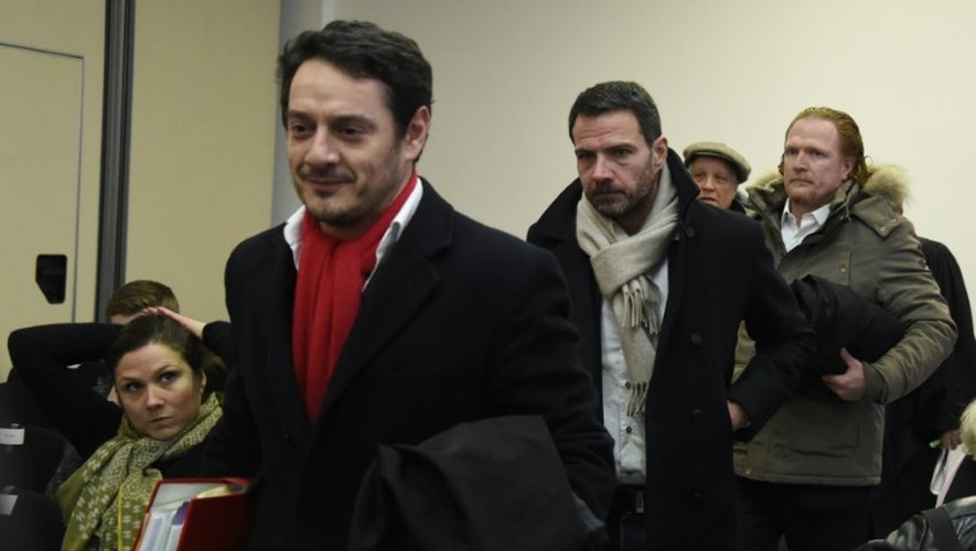 Jérôme Kerviel et ses avocats David Koubbi et Benoît Pruvost à leur arrivée le 20 janvier 2016 au palais de justice à Versailles