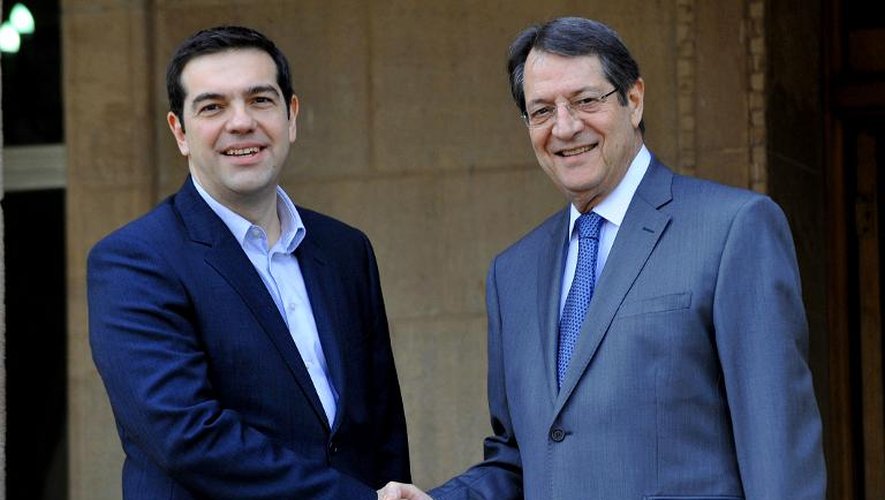 Le nouveau Premier ministre Alexis Tsipras reçu  le 2 février 2015 par le président chypriote, Nicos Anastasiades à Nicosie