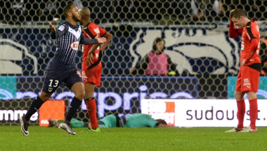 Les joueurs du Stade Rennais abattus, après le 4e but de Bordeaux inscrit par Thomas Touré (N.13), le 31 janvier 2016 au Matmut Atlantique