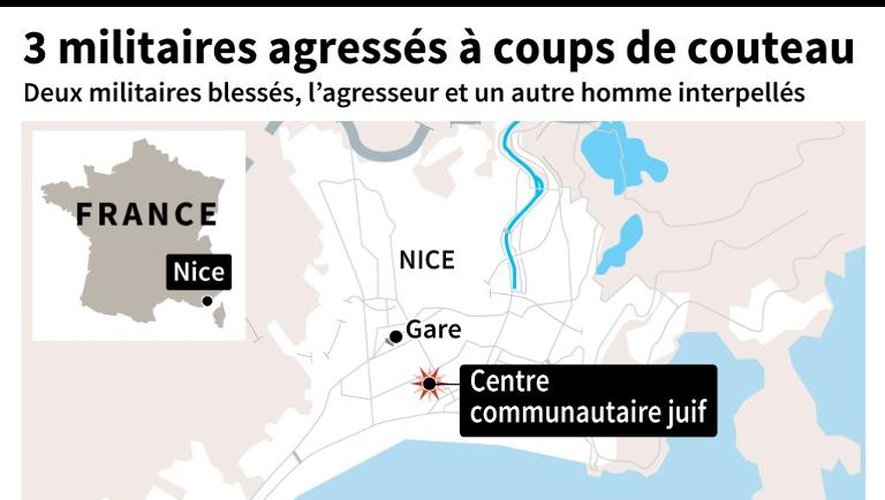 Carte de localisation de Nice où 3 militaires en faction devant le Consistoire ont été agressés