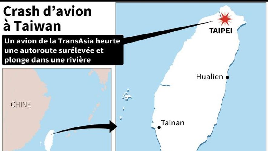 Carte de localisation du crash d'un avion de la TransAsia à Taiwan