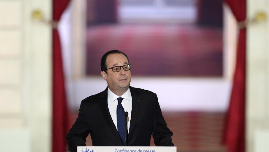 François Hollande lors de la 5e conférence de presse de son quinquennat le 5 février 2015 à l'Elysée à Paris