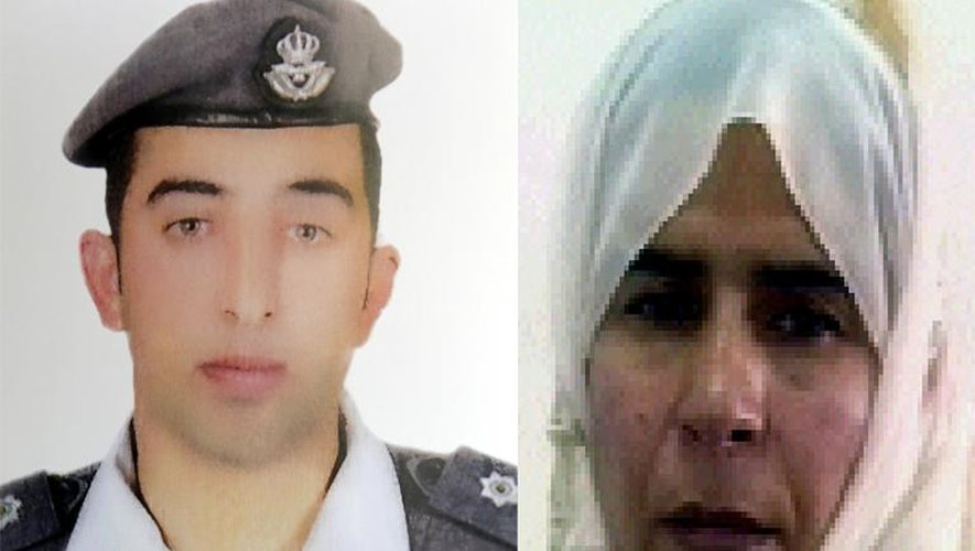 Montage photos du pilote jordanien Maaz al-Kassasbeh et de la jihadiste irakienne Sajida al-Rishawi