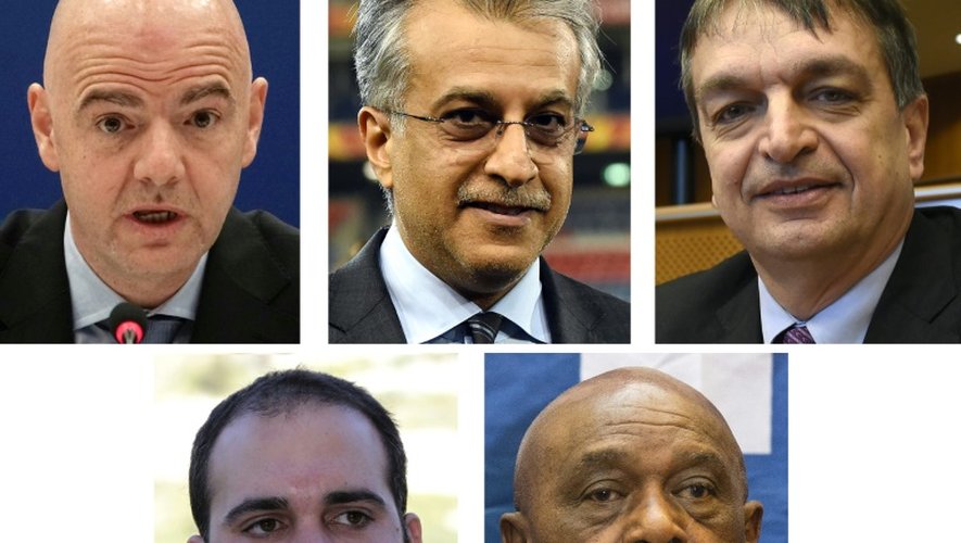 Les 5 candidats à la présidence de la Fifa (g à d) Gianni Infantino, Cheikh Salman, Jérôme Champagne,  Prince Ali et Tokyo Sexwale
