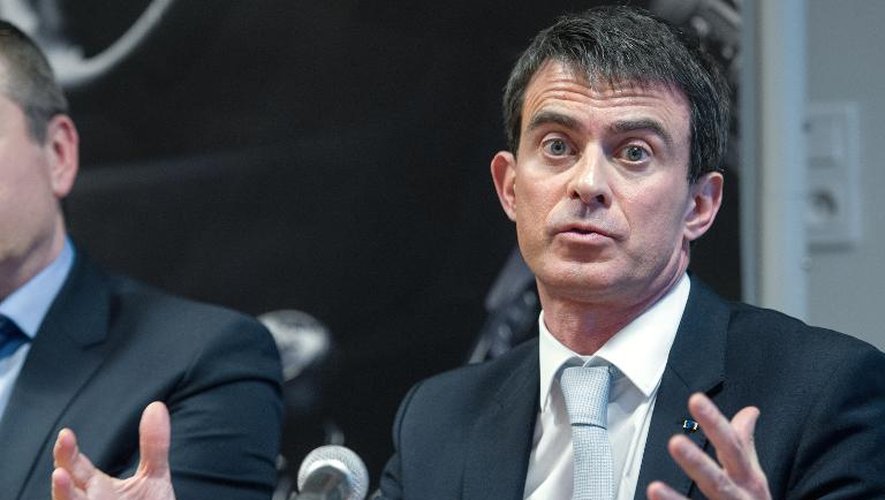 Le Premier ministre Manuel Valls le 5 février 2015 à Montbelliard lors d'une visite de soutien au candidat PS