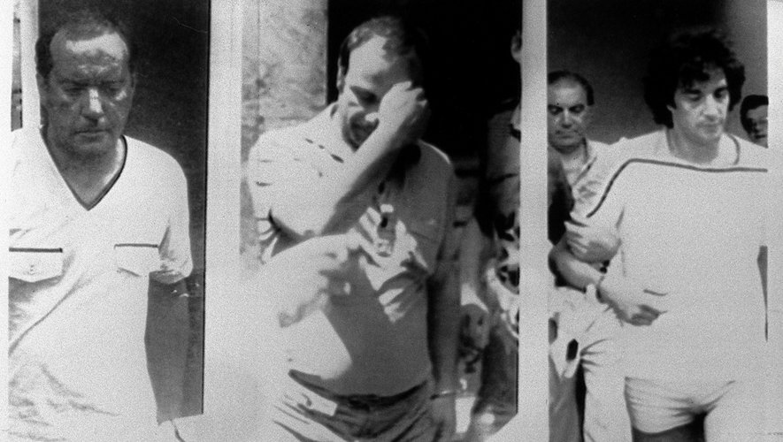 Photo montage des trafiquants de drogue : Jean-Claude Champion, Jean-Claude Ranem et André Bousquet, chimiste de la "French-sicilian-connection", arrêtés le 27 Août 1980 à Palerme.