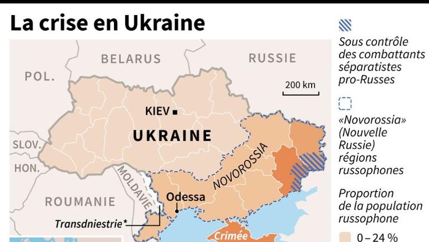 Carte de localisation des zones et régions du conflit en Ukraine