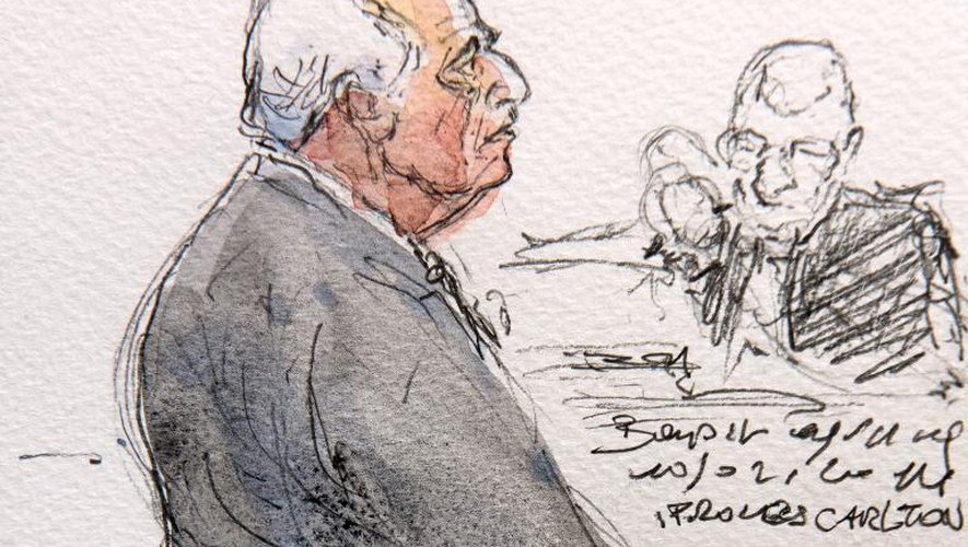 Croquis d'audience de l'ex-patron du FMI Dominique Strauss-Kahn, accusé de proxénétisme aggravé, entendu par le tribunal correctionnel de Lille le 10 février 2015