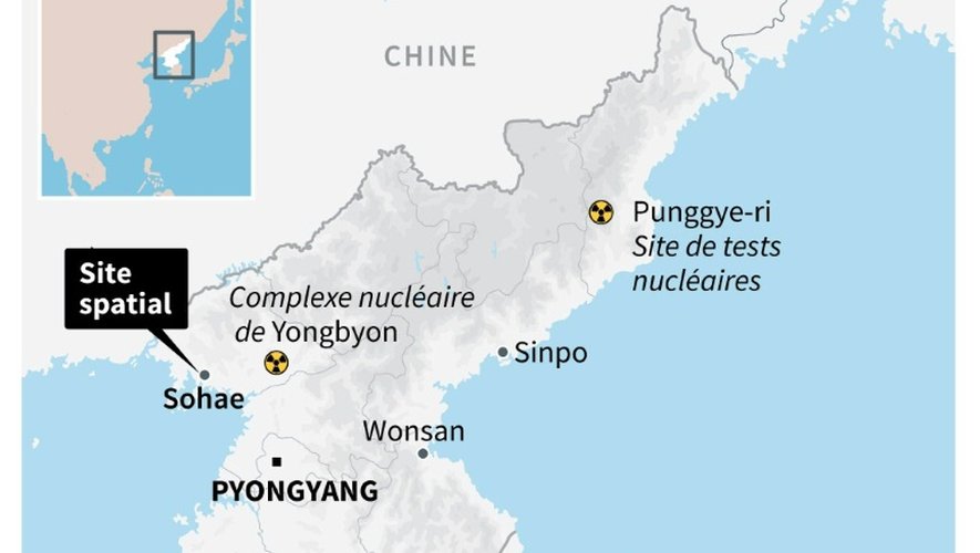 Carte montrant le site spatial d'où Pyongyang a procédé à un lancement de fusée