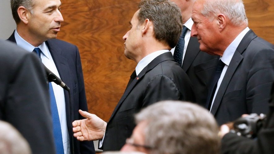 Jean-François Copé et Nicolas Sarkozy le 2 décembre 2014 avant une réunion à l'Assemblée nationale à Paris