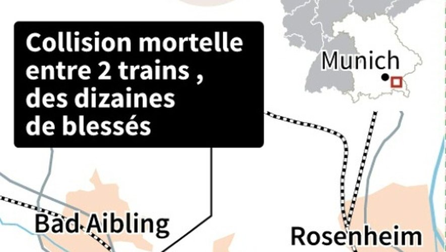Carte de localisation de la collision mortelle entre 2 trains dans le sud de l' Allemagne