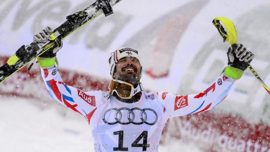 Le Français Jean-Bapiste Grange exulte après sa victoire dans le slalom des Mondiaux, le 15 février 2015 à Beaver Creek