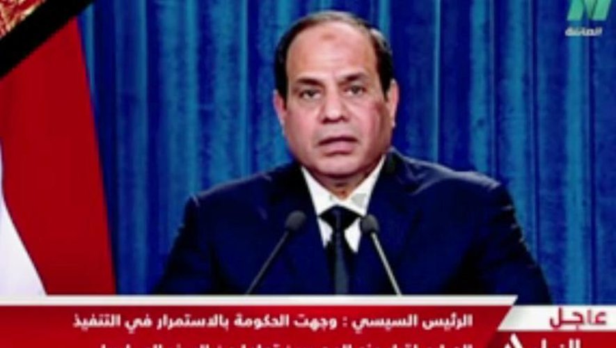 Capture d'écran d'Abdel Fattah al-Sissi lors d'une allocution sur NILE TV le 15 février 2015 au Caire