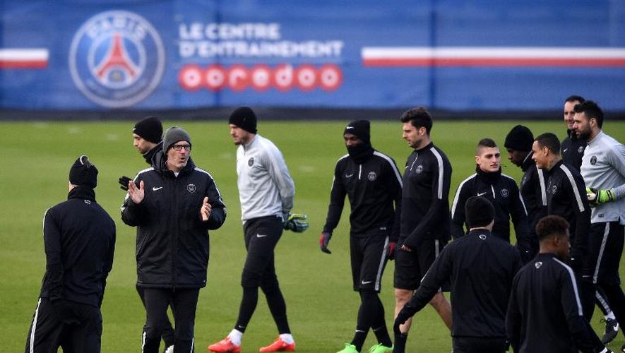 Les joueurs du PSG à l'entraînement le 16 février 2015, au Camp des Loges près de Paris