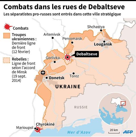 Carte de l'est de l'Ukraine, montrant l'évolution de la situation militaire