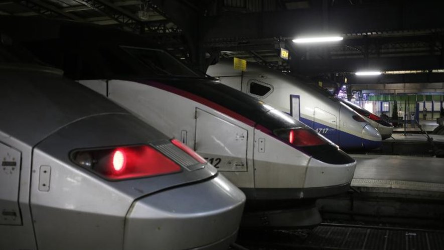 Des trains sont bloqués à la gare de l'Est, à Paris, pendant l'interruption du trafic le 17 février 2015 en raison de la découverte d'une bombe datant de la Seconde Guerre mondiale à Noisy-le-Sec