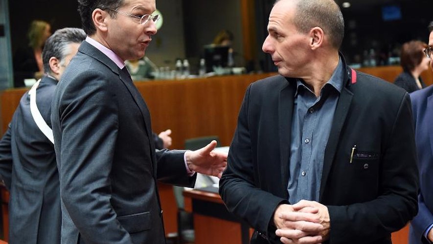 Le président de l'Eurogroupe, Jeroen Dijsselbloem et le minitre grec des Finances Yanis Varoufakis le 17 février 2015 à Bruxelles