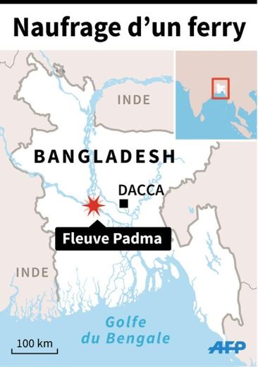 Localisation de l'accident mortel d'un ferry sur la rivière Padma au Bengladesh