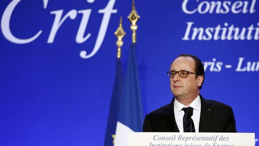 Le président François Hollande au 30e dîner  annuel du Crif le 23 février 2015 à Paris