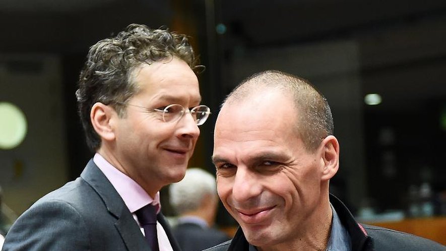 Le président de l'Eurogroupe Jeroen Dijsselbloem et le ministre grec des Finances Yanis Varoufakis  le 17 février 2015 à Bruxelles