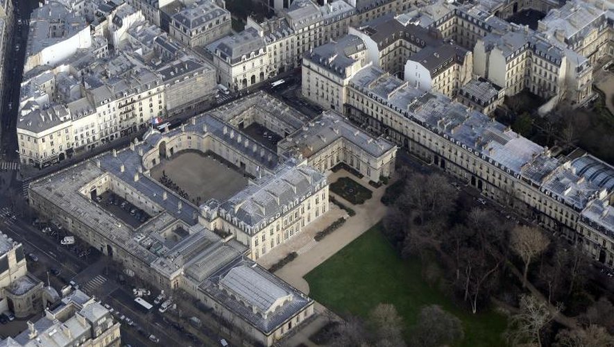 Vue aérienne du palais de l'Elysée en date du 11 janvier 2015 à Paris