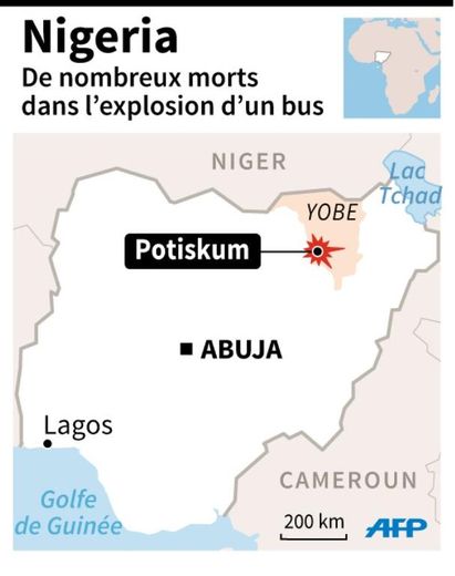 Carte localisant Potiskum, au Nigeria, où l'explosion d'un bus a fait de nombreux morts et blessés