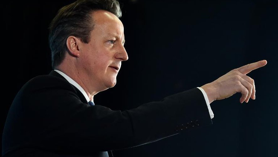 Le Premier ministre britannique David Cameron s'exprime le 17 février 2015 à Hove, au Royaume-Uni
