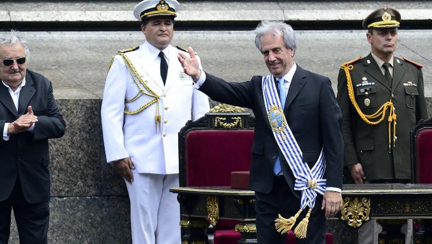 Le nouveau président de l'Uruguay Tabaré Vasquez après sa prestation de serment à Montevideo, le 1er mars 2015