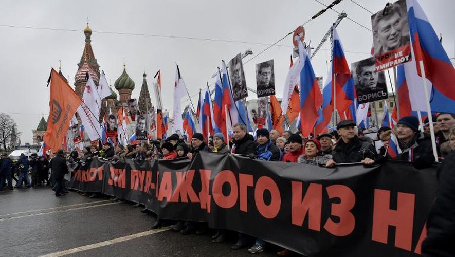 Marche le 1er mars 2015 dans la capitale russe en faveur de l'opposant russe Boris Nemtsov, assassiné à Moscou