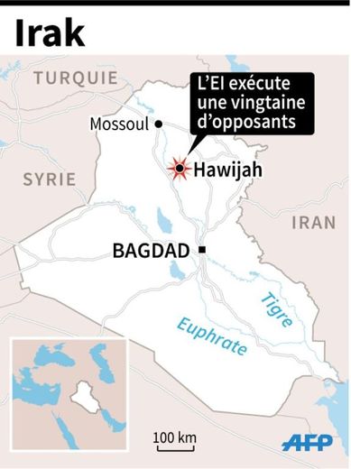 Carte de localisation de Hawijah où le groupe EI a exécuté 20 opposants